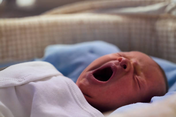 Newborn baby yawning
