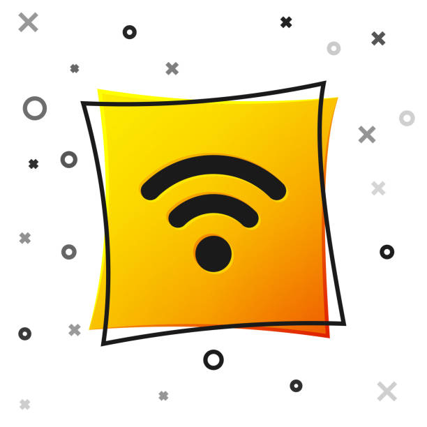 istock Black Wi-Fi wireless internet network symbol icon isolated on white background. Yellow square button. Vector Illustration 1144492784