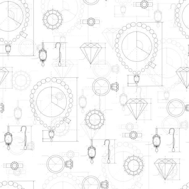 illustrations, cliparts, dessins animés et icônes de fabrication de bijoux croquis seamless pattern. - diamond jeweller jewelry examining