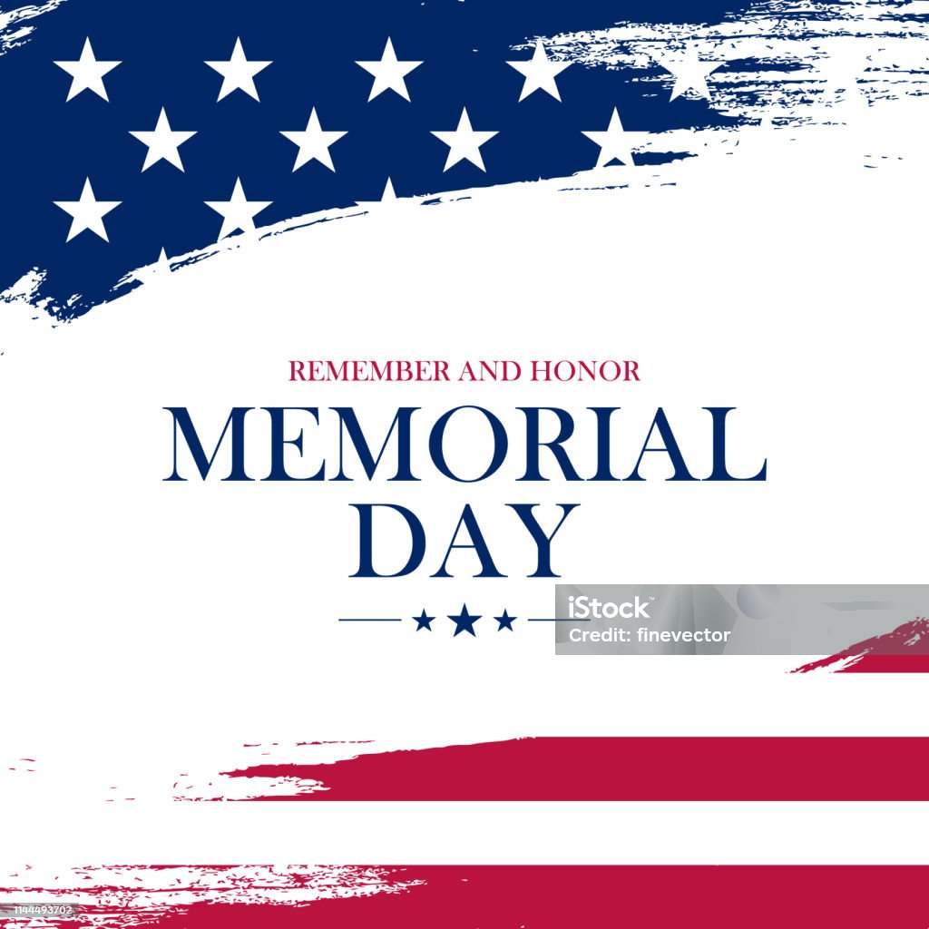 USA Memorial Day Grußkarte mit Pinselstrich Hintergrund in US-Nationalflaggenfarben. - Lizenzfrei Memorial Day Vektorgrafik