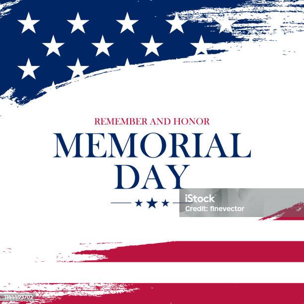 Usa Memorial Day Grußkarte Mit Pinselstrich Hintergrund In Usnationalflaggenfarben Stock Vektor Art und mehr Bilder von Memorial Day