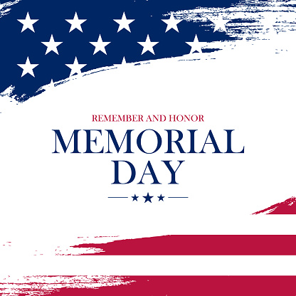 USA Memorial Day greeting card with brush stroke background in United States national flag colors. Vector illustration.