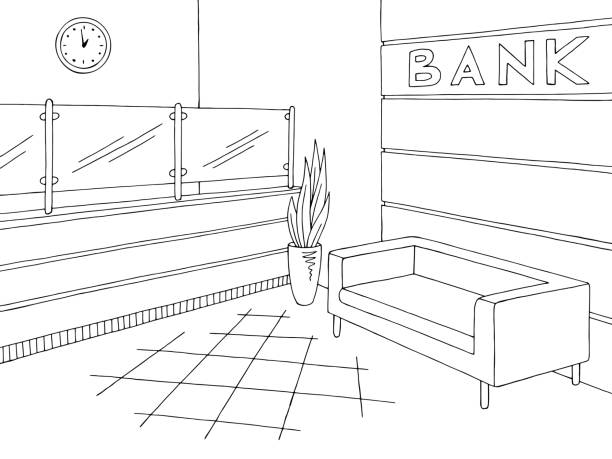 kuvapankkikuvitukset aiheesta pankin sisätilojen graafinen musta valkoinen luonnos kuva vektori - bank drawings