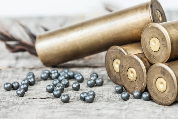 istock Hunting equipment on a wooden board 1144494769