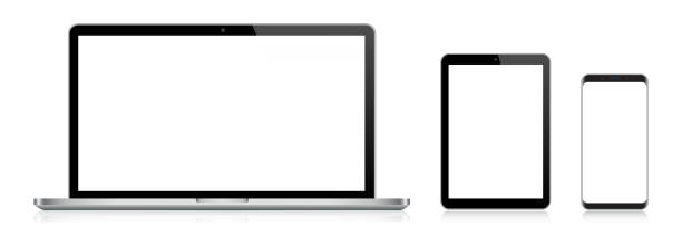 istock Laptop, Tablet, Smartphone, Mobile Phone In Black And Silver Color With Reflection, Realistic Vector Illustration 1144496087