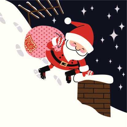 Santa with a bag of gifts at a chimney.Please see more similar images here: