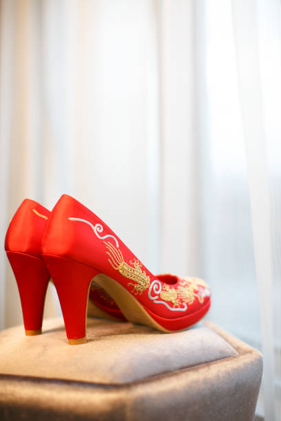 istock Red Chinese traditional wedding high heels 1144498496