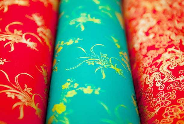 Satin chinese fabrics  fabric shop stock pictures, royalty-free photos & images