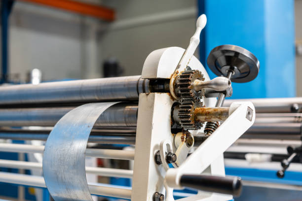 istock production rolling tool, electric machine. the production of ventilation and gutters. Tool and bending equipment for sheet metal. manufacture or a demonstration stand in the store 1144506567