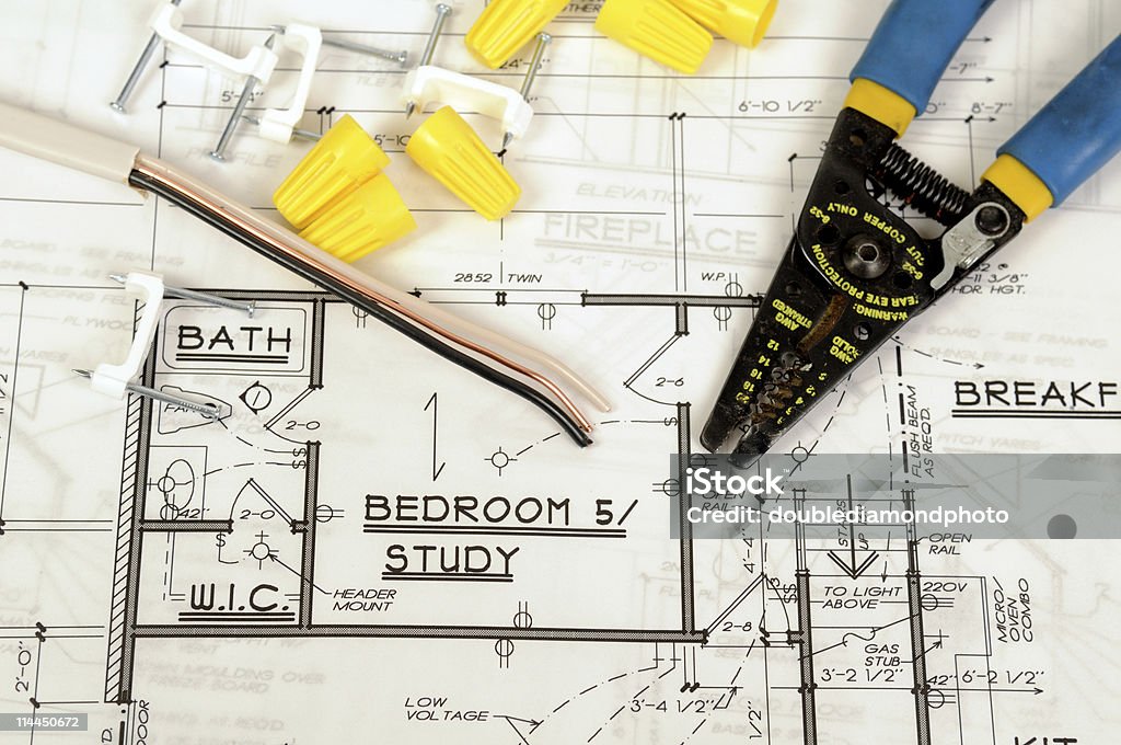 Wiring Tools On Blueprints  Alternating Current Stock Photo
