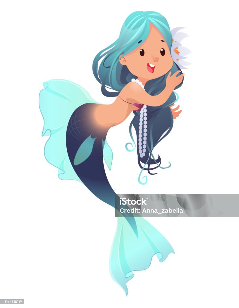 Cute little mermaid isolated on white background. Cartoon vector illustration Emergency Siren stock vector