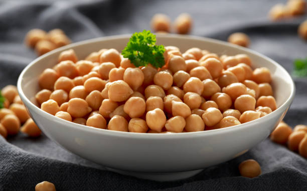 istock Fresh raw chickpeas in white bowl. Healthy food 1144513182
