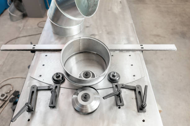 istock production rolling tool, electric machine. the production of ventilation and gutters. Tool and bending equipment for sheet metal. manufacture or a demonstration stand in the store 1144513264