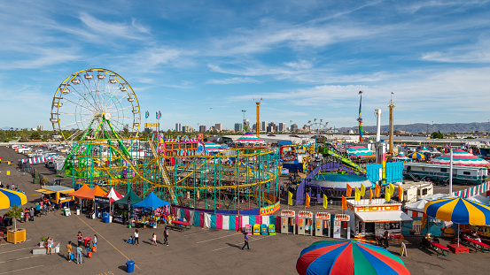 A wide shot of the Maricopa County Fair held in Phoenix, Arizona.
