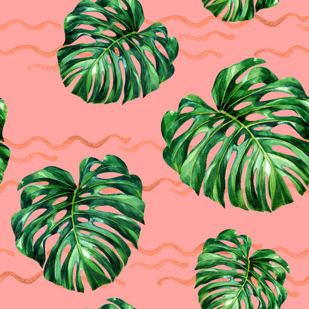 istock Watercolor seamless pattern of tropical leaves. 1144516344