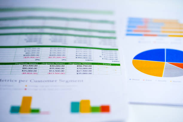 Charts Graphs spreadsheet paper. Financial development, Banking Account, Statistics, Investment Analytic research data economy, Stock exchange trading, Business office company meeting concept.