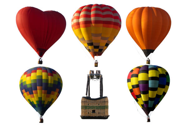 Beautiful Hot air balloons set, Balloon and basket isolated on white background.
