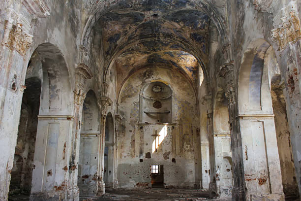 Interior view of abandoned and damaged Church