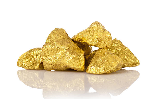 istock Stack of golden nuggets on white background 114451795