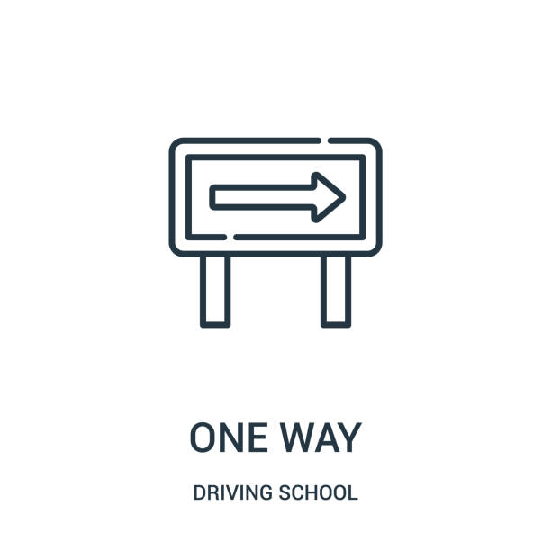 one way icon vector from driving school collection. Thin line one way outline icon vector illustration. one way icon vector from driving school collection. Thin line one way outline icon vector illustration. Linear symbol for use on web and mobile apps, logo, print media. one way stock illustrations