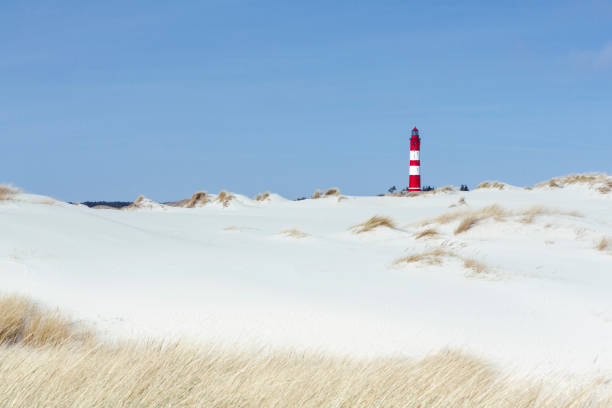 istock Red and white lighthouse on the hill 1144524695