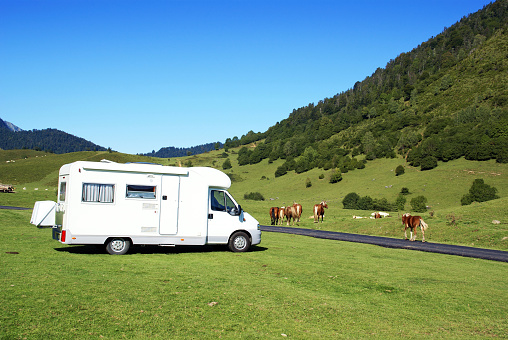 Motor Home parked under a wind turbine