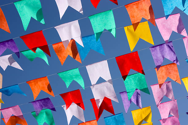 istock Colorful flags hanging on wires  114452982