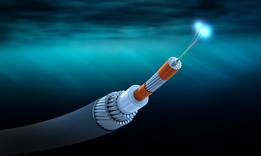 Sección transversal de un cable de comunicaciones submarino-Ilustración 3D photo
