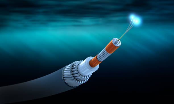 sección transversal de un cable de comunicaciones submarino-ilustración 3d - wire fotografías e imágenes de stock