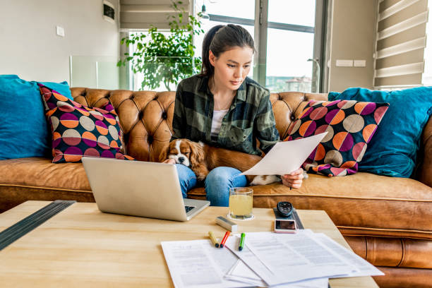 young woman working from home