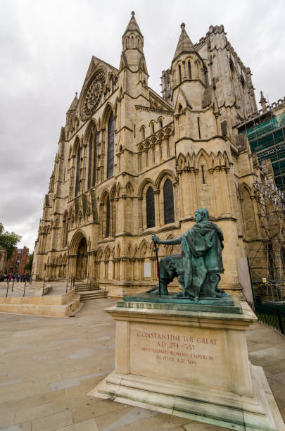 York Minster & Constantine York Minster with statue of Emperor Constantine in foreground., York, England, UK statue of emperor constantine york minster stock pictures, royalty-free photos & images