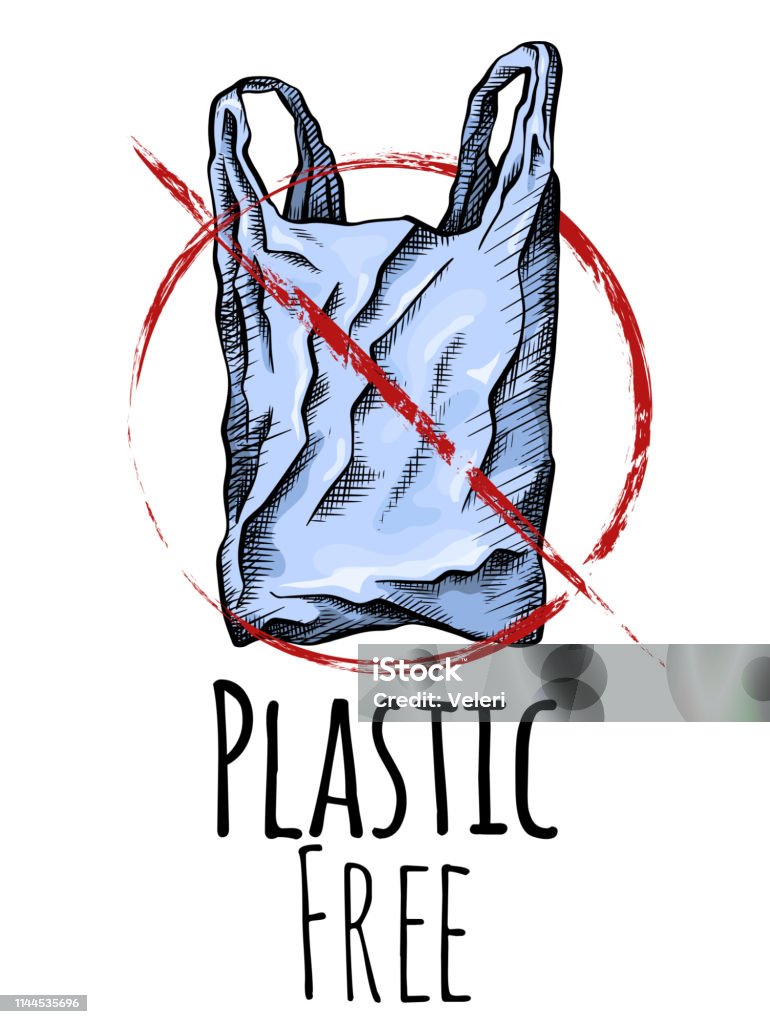 Ilustración de Libre Plástico Dibujo De Línea Para Colorear De Una Bolsa De Plástico Con Señal De Prohibición Roja Contaminación Ambiental Tarjeta Vectorial Vertical Con Dibujo De Garabato y más Vectores