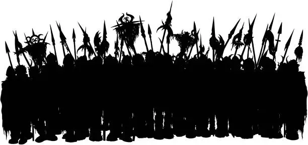 Vector illustration of Fantasy silhouette of medieval army