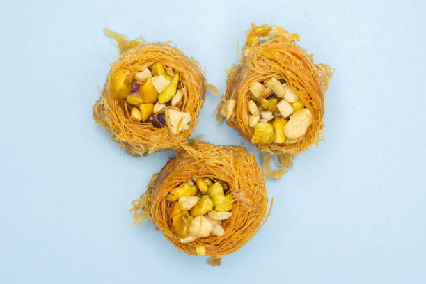 istock Lebanese baklava nest isolated on light blue 1144537236