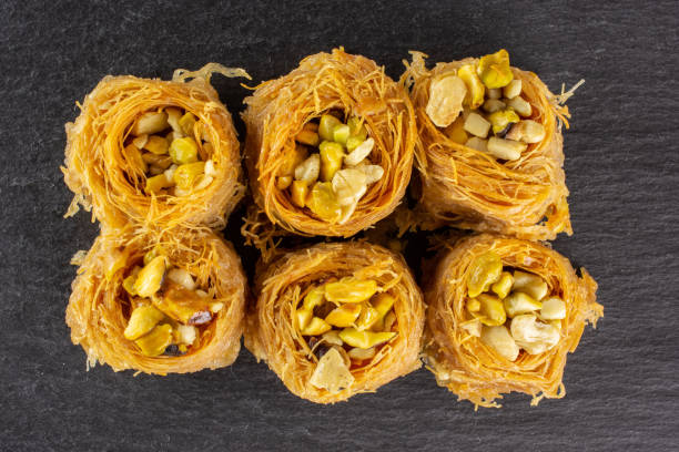 Lebanese baklava nest on grey stone