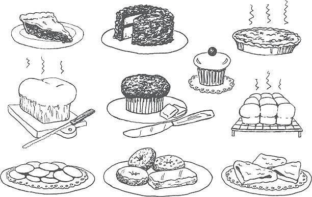 bäckerei und kritzeleien - pie dessert cherry pie baked stock-grafiken, -clipart, -cartoons und -symbole