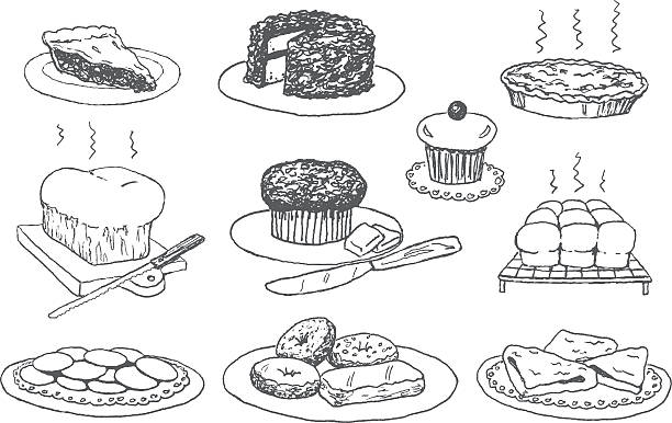 베이커리 doodles - muffin cake cupcake blueberry muffin stock illustrations