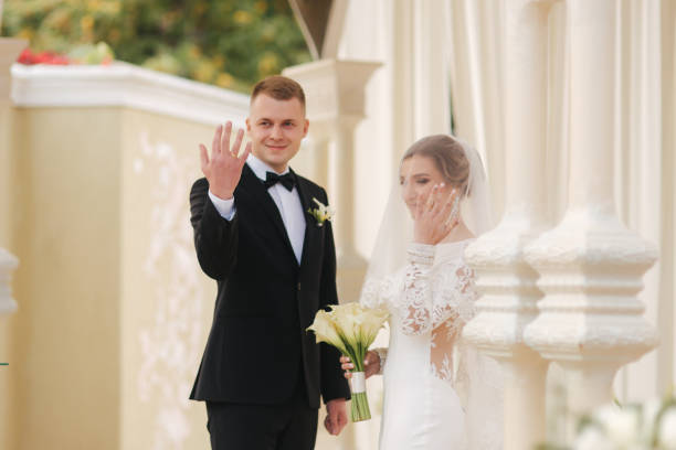 istock Groom and bride on wedding ceremony outside 1144541766