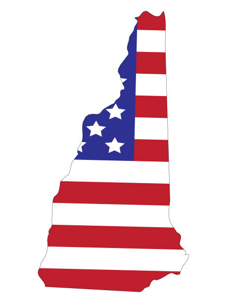 mapa new hampshire z amerykańską flagą - manchester stock illustrations