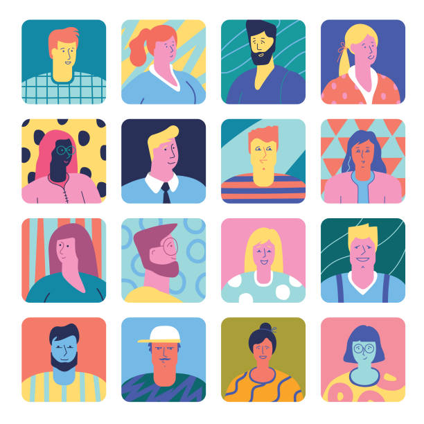 stockillustraties, clipart, cartoons en iconen met set van mensen avatars - mannen illustraties