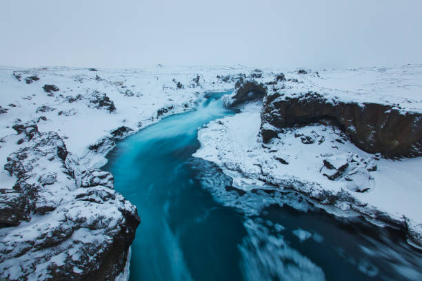 Beautiful Godafoss-Waterfall in Winter Covered in Snow, Iceland
