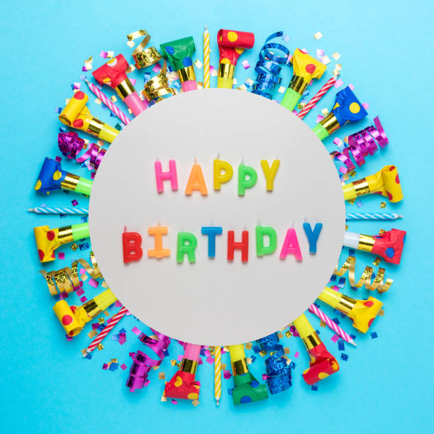 istock Colorful celebration background with various party confetti, streamers and decoration. Minimal party concept. Flat lay. 1144551187
