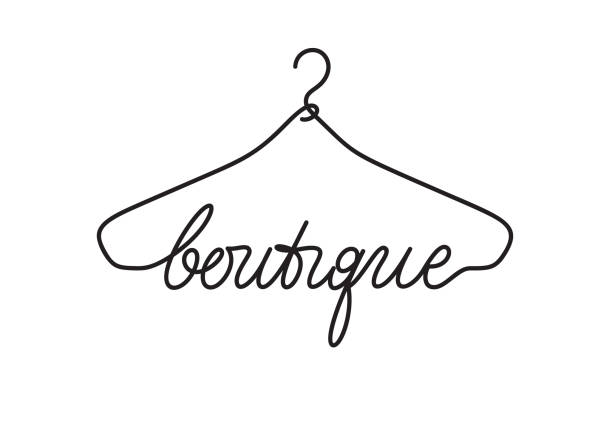 Creative boutique logo design Creative boutique logo design. Vector sign with lettering and hanger symbol boutique stock illustrations