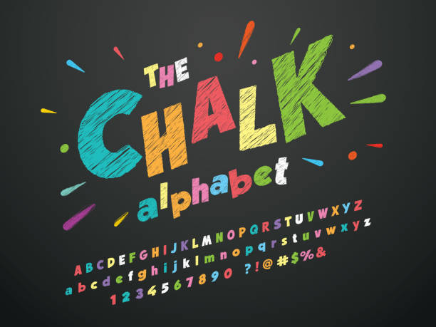 ilustraciones, imágenes clip art, dibujos animados e iconos de stock de chalk font - doodle alphabet text drawing