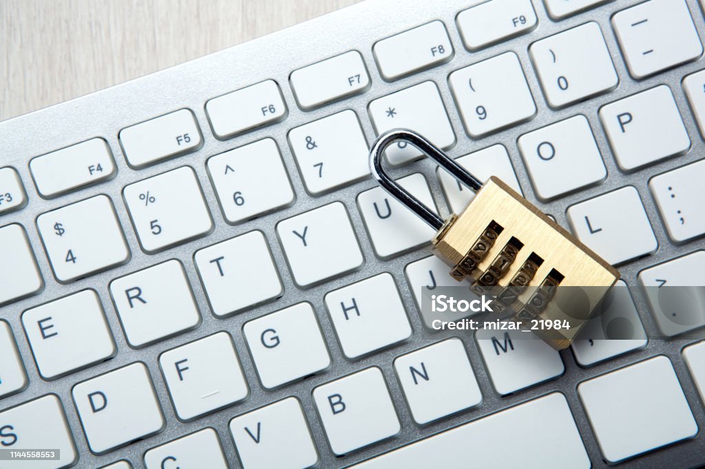Padlock In Computer Padlock On A Computer Keyboard Top View Stock Photo - Download Image ...
