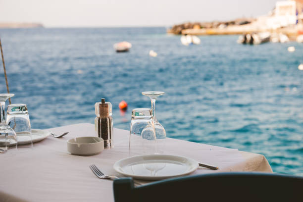 istock Typical Greek Restaurant View On Santorini 1144558685