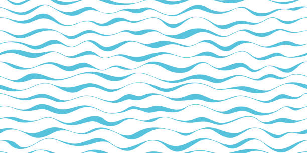 ilustraciones, imágenes clip art, dibujos animados e iconos de stock de patrón de ondas de fondo abstracto sin fisuras. rayas patrón de onda azul sobre fondo blanco para el diseño vectorial de verano. - wave