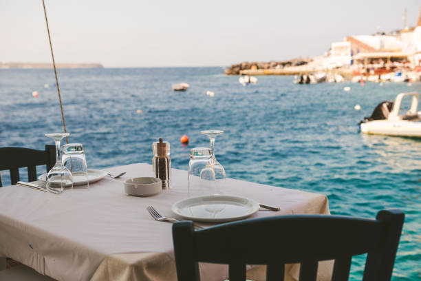 istock Typical Greek Restaurant View On Santorini 1144561548