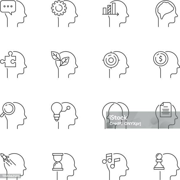 Mind Icon Creative Thing Personality Leadership Mindfulness Head Vector Thin Line Symbols Stock Illustration - Download Image Now