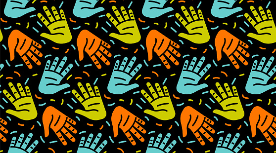 Primitive hands in seamless pattern